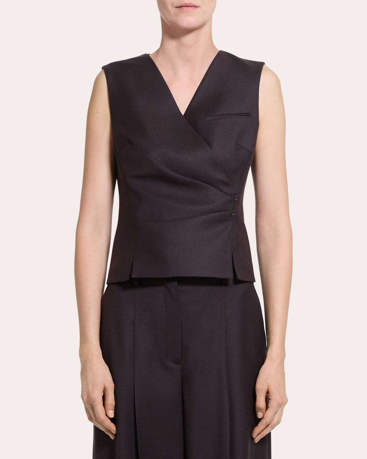 Sleek Flannel Wool Draped Wrap Vest
