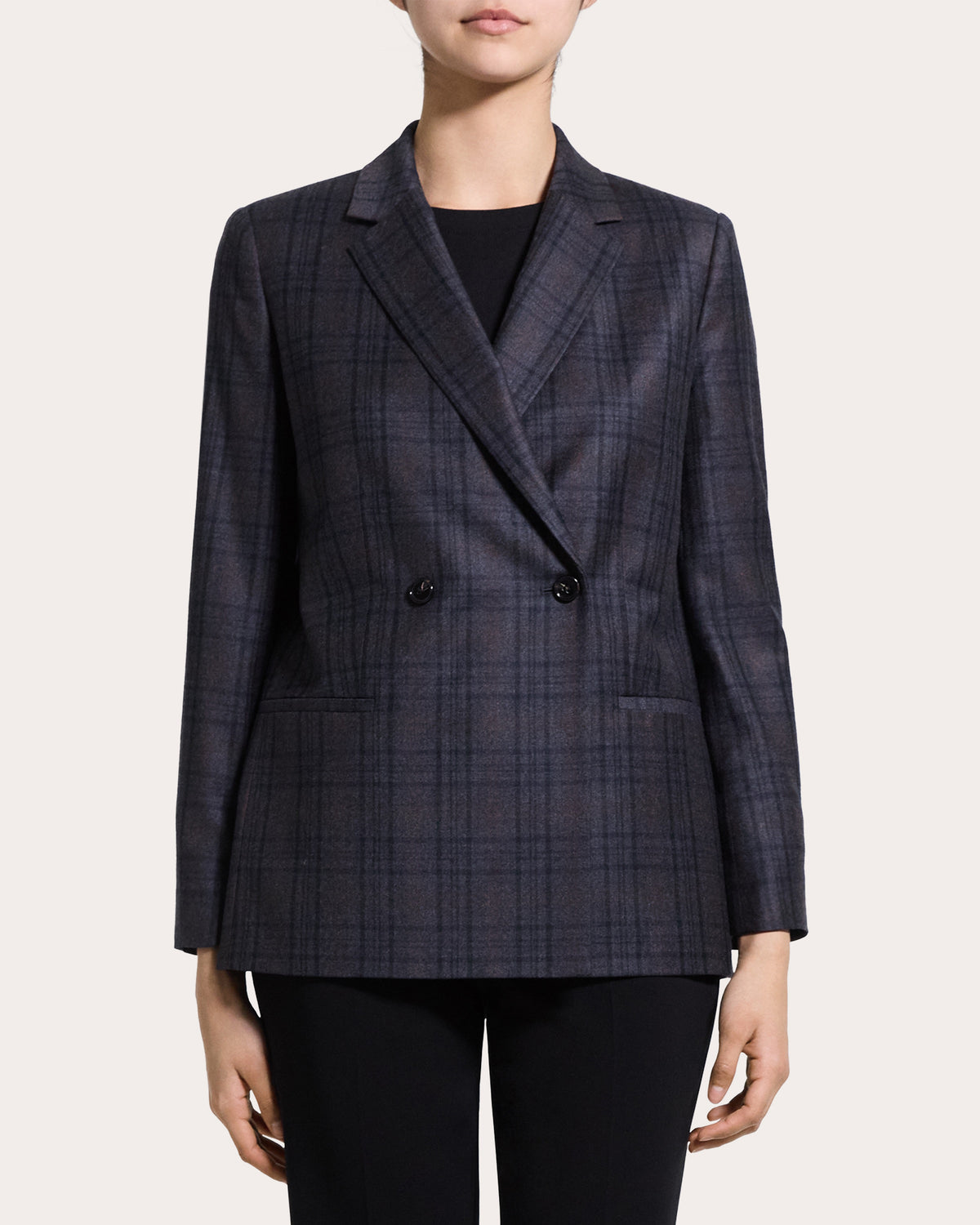 Plaid Sleek Flannel Double-Breasted Blazer