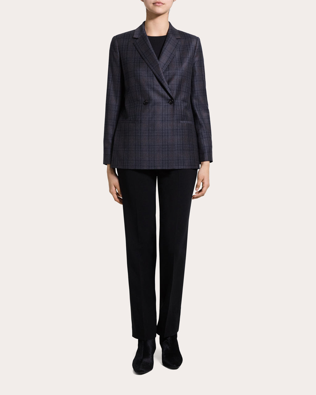 Plaid Sleek Flannel Double-Breasted Blazer