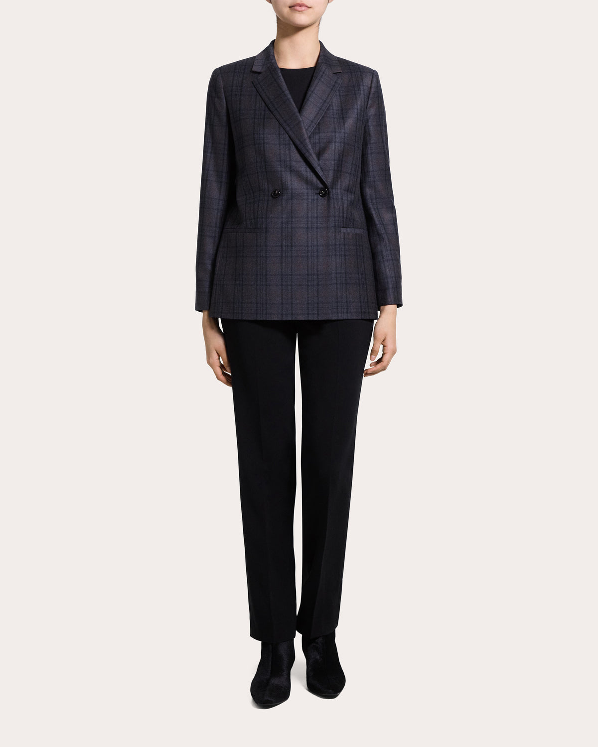 Plaid Sleek Flannel Double-Breasted Blazer