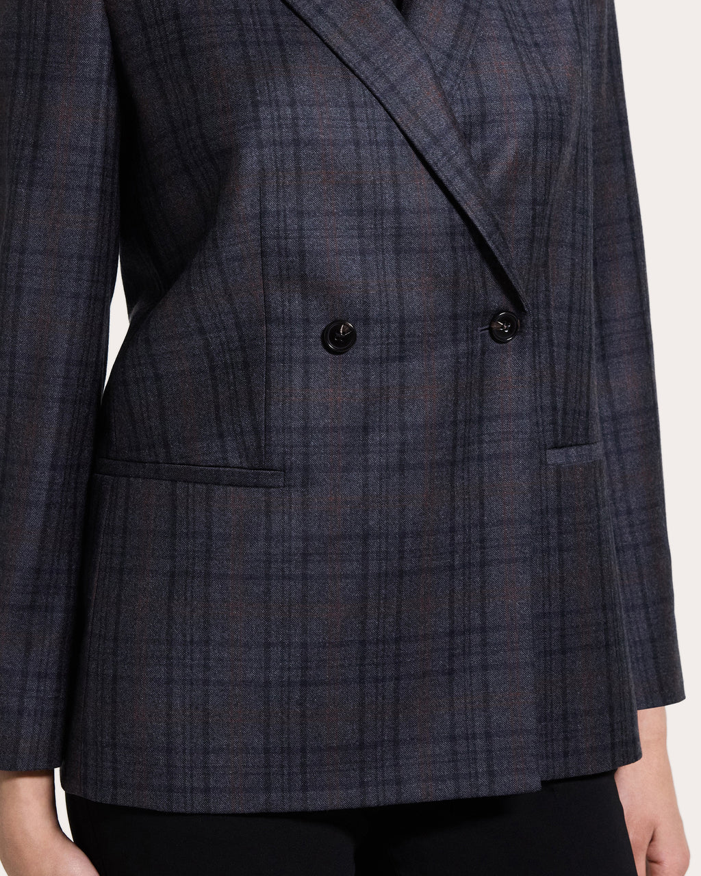 Plaid Sleek Flannel Double-Breasted Blazer