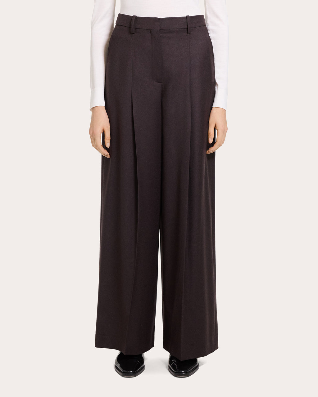 Sleek Flannel Wool Wide Pleated Trousers