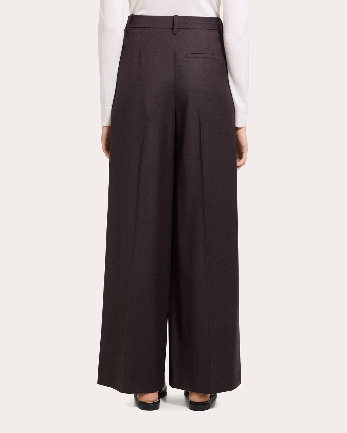Sleek Flannel Wool Wide Pleated Trousers