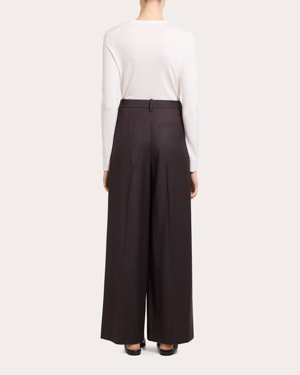 Sleek Flannel Wool Wide Pleated Trousers