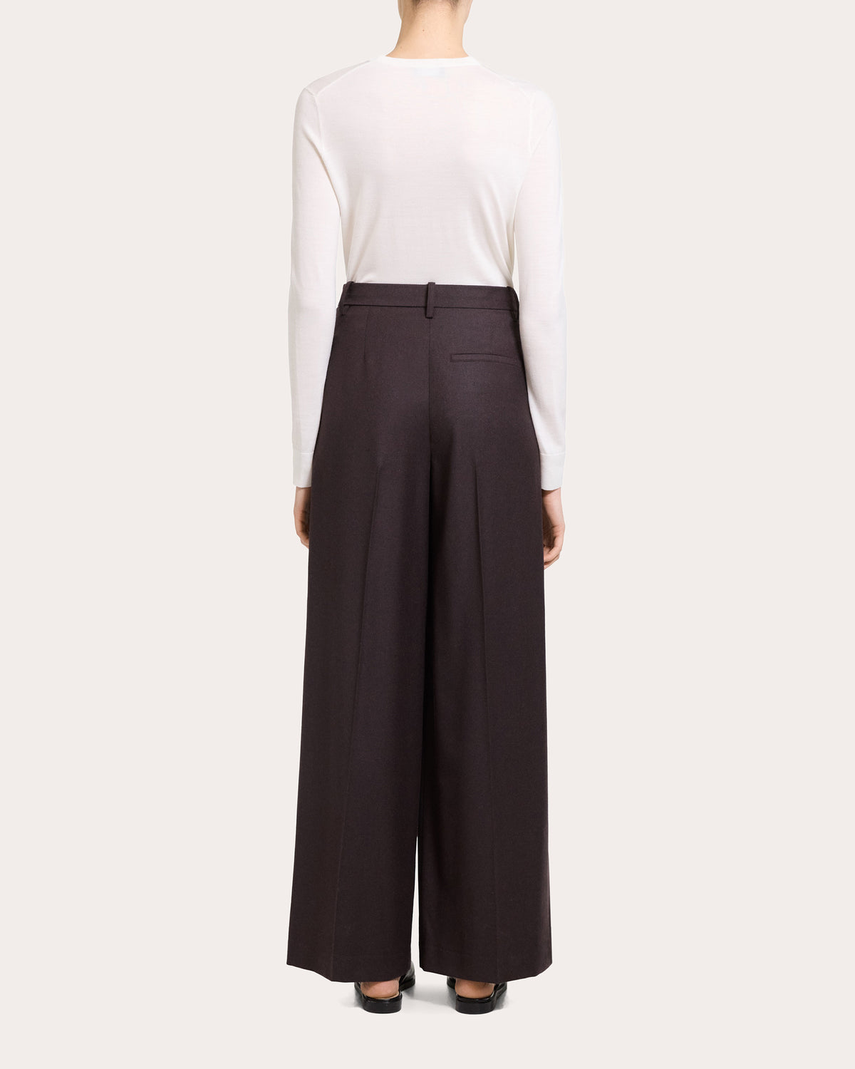 Sleek Flannel Wool Wide Pleated Trousers