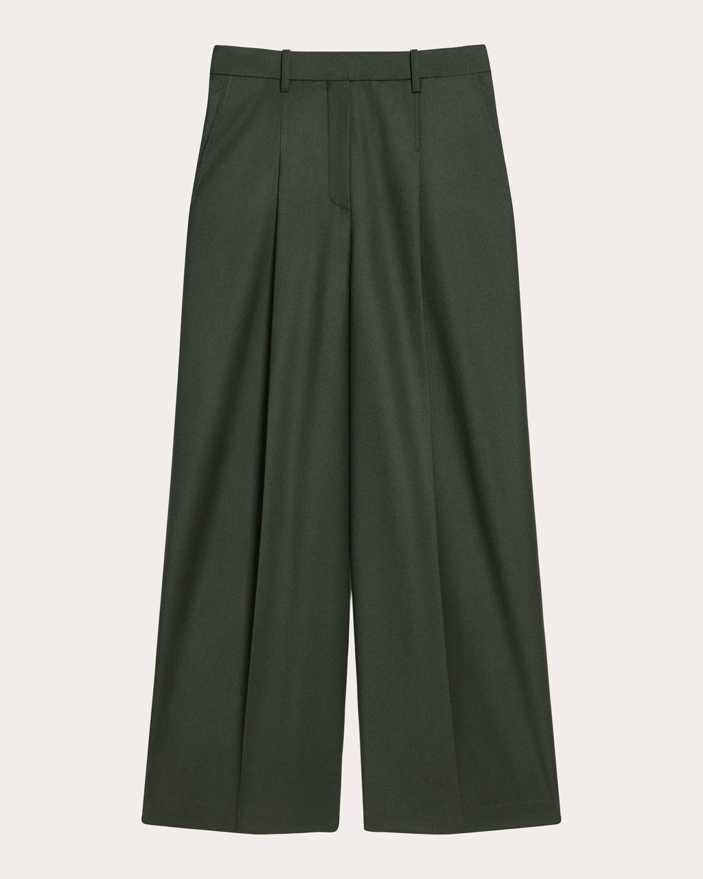 Sleek Flannel Wool Wide Pleated Trousers