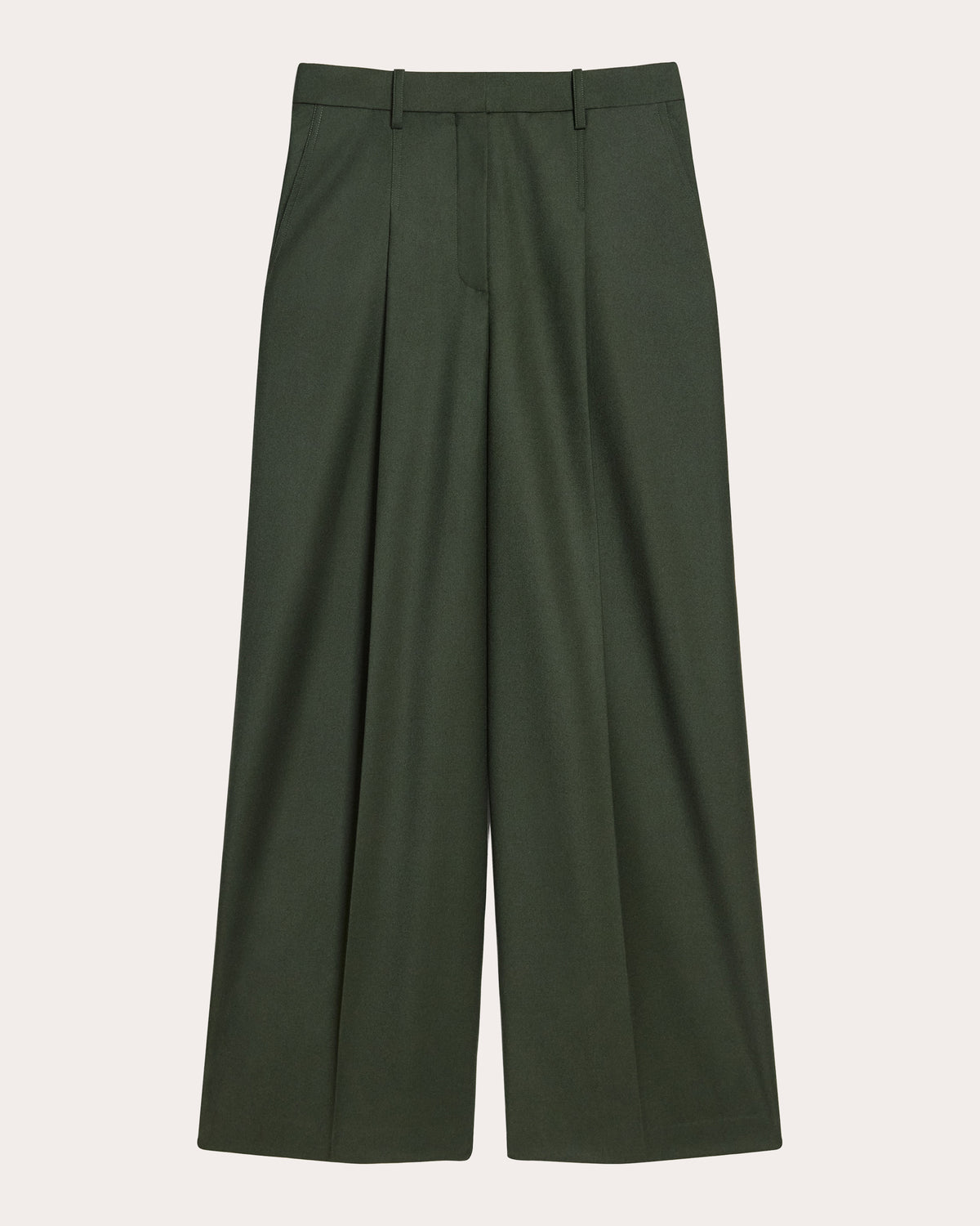 Sleek Flannel Wool Wide Pleated Trousers