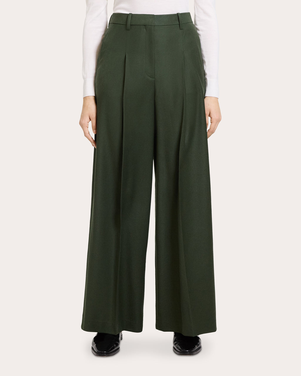 Sleek Flannel Wool Wide Pleated Trousers