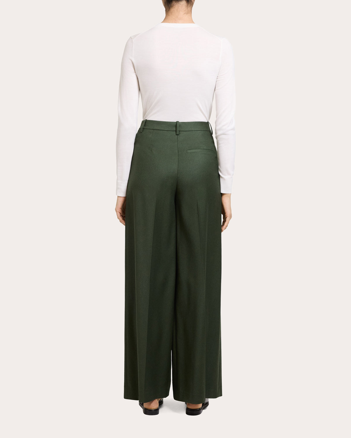 Sleek Flannel Wool Wide Pleated Trousers