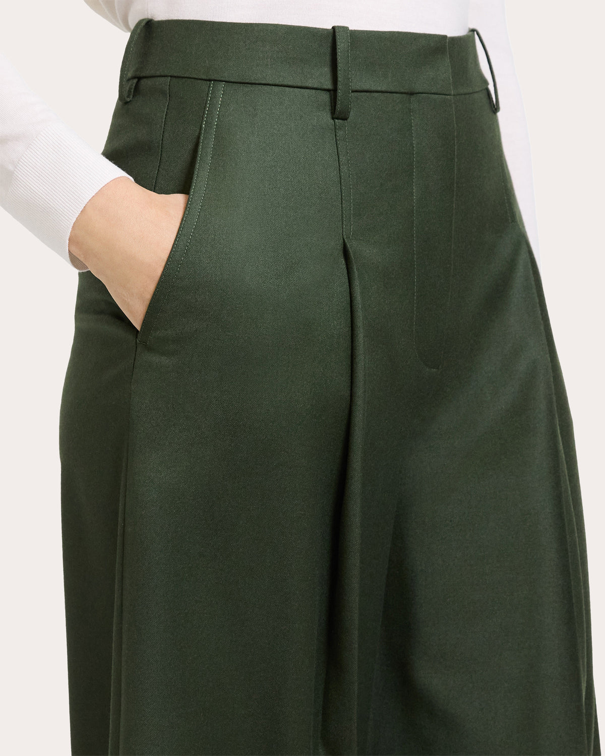 Sleek Flannel Wool Wide Pleated Trousers