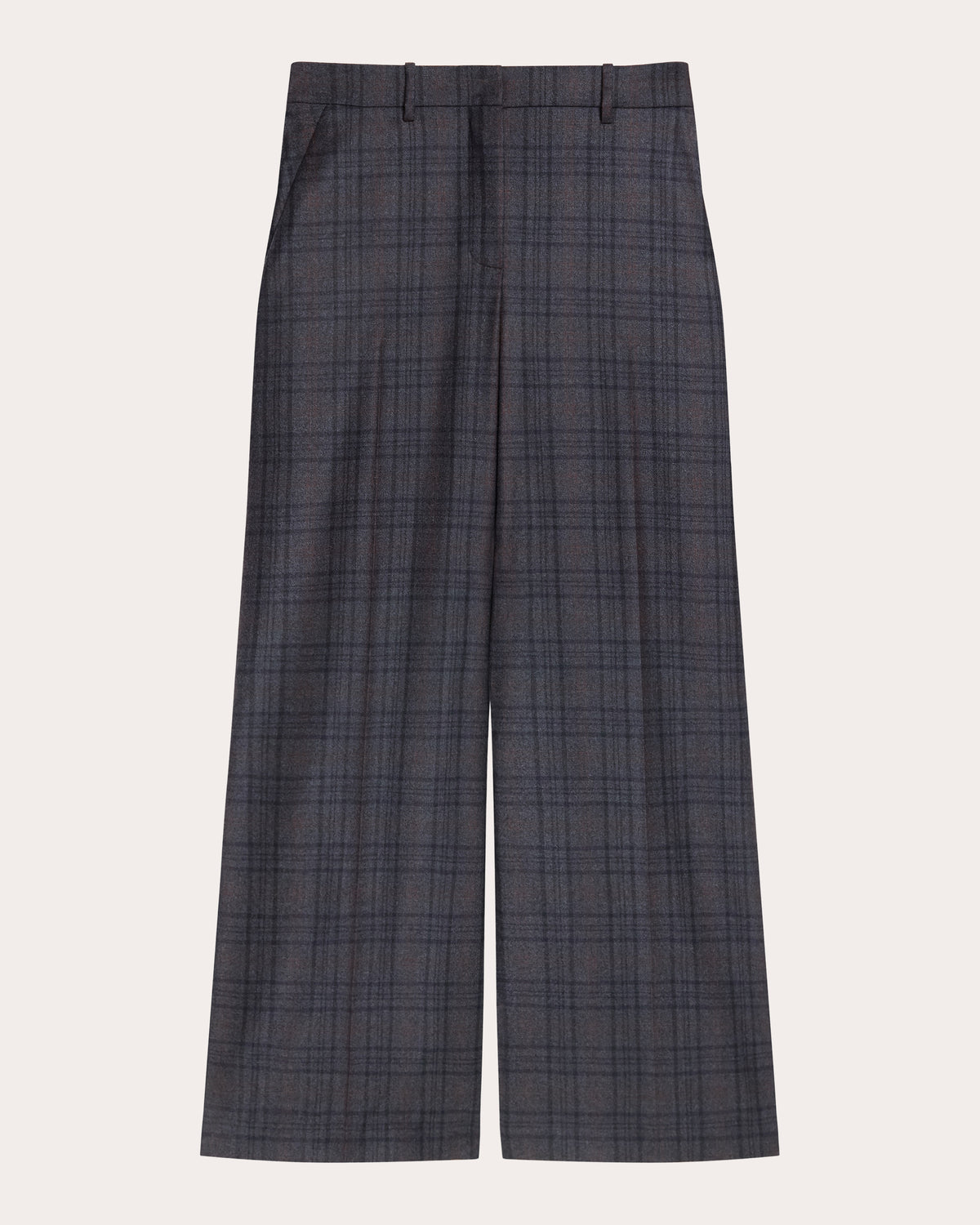 Plaid Sleek Flannel Wide-Leg Trousers