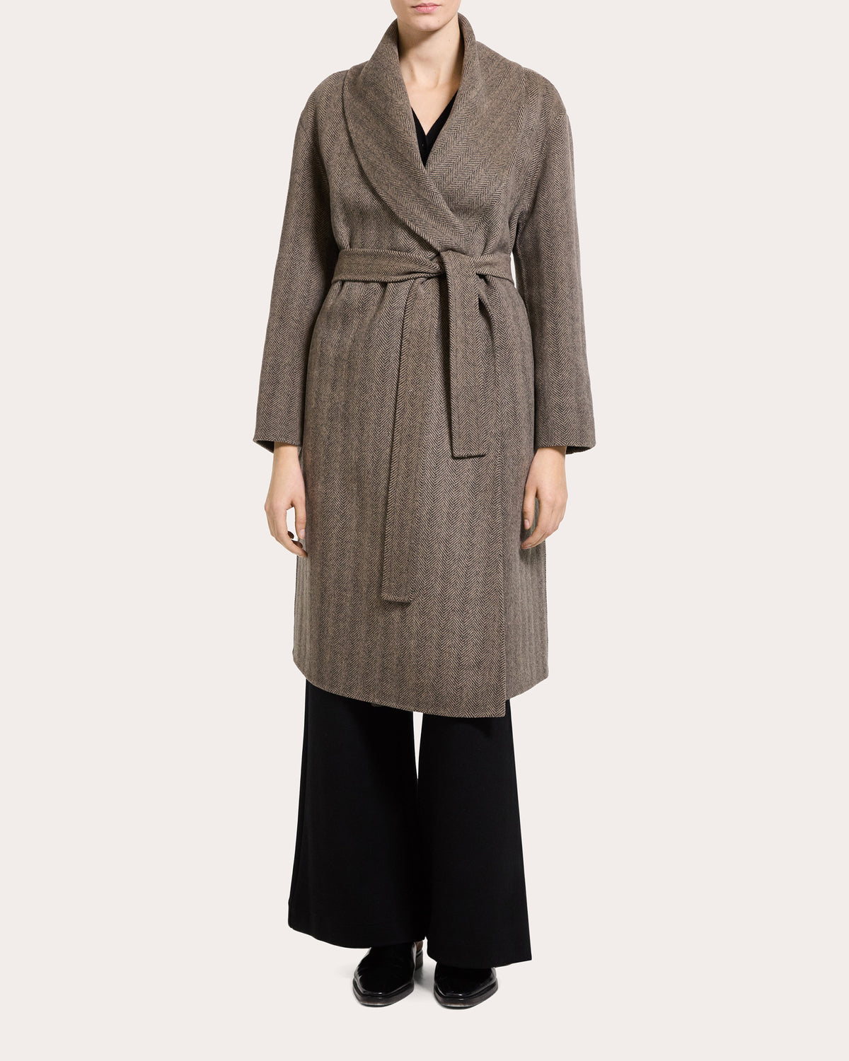 Herringbone Wool Cashmere Shawl Coat