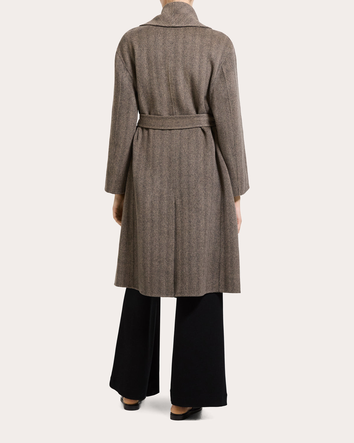 Herringbone Wool Cashmere Shawl Coat