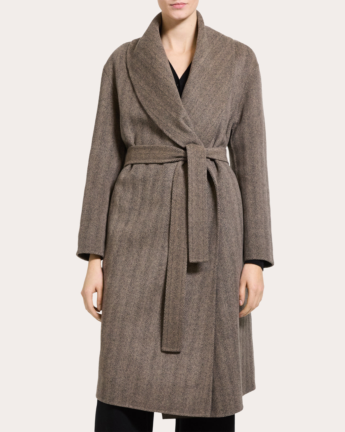 Herringbone Wool Cashmere Shawl Coat