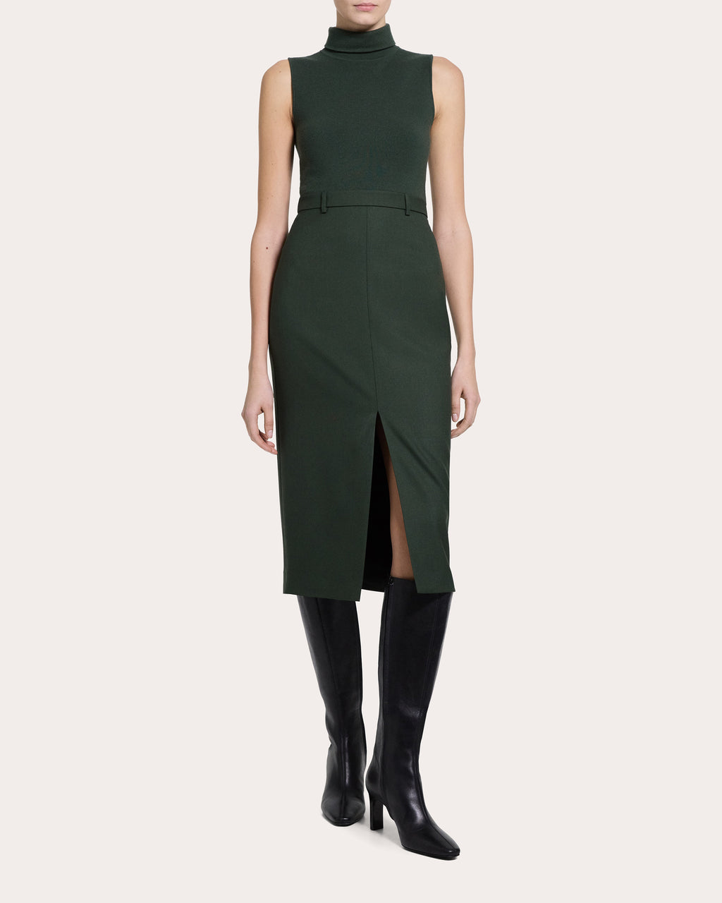 Knit Flannel Sleeveless Turtleneck Dress
