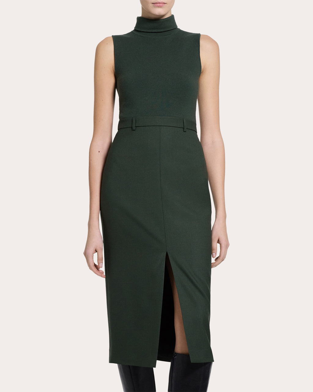 Knit Flannel Sleeveless Turtleneck Dress