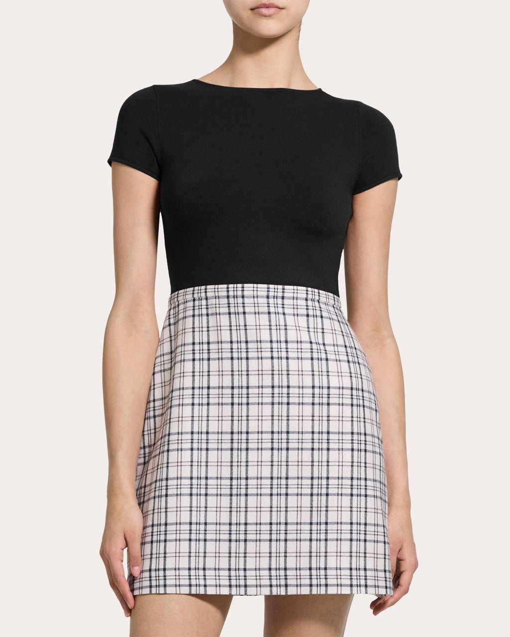 Plaid Flannel Knit Combo Mini Dress