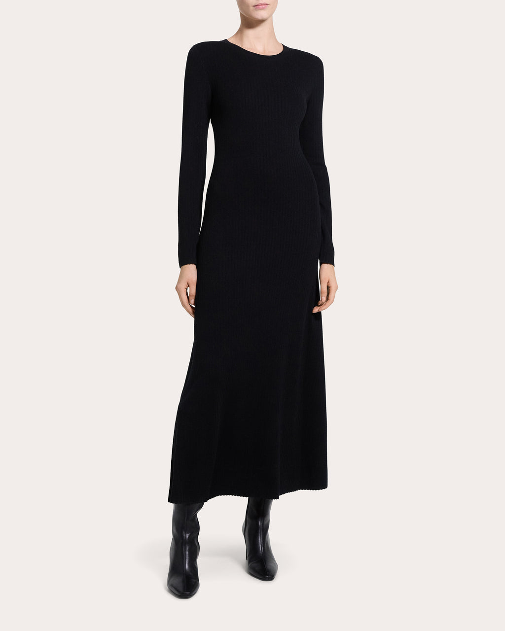 Regal Wool Ribbed Long-Sleeve Dress
