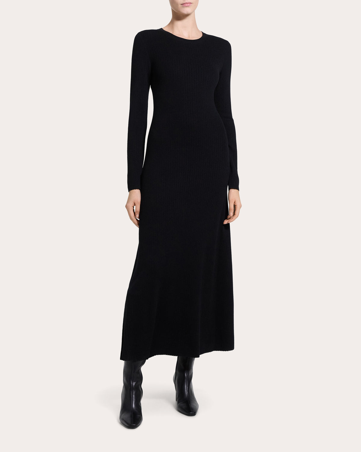 Regal Wool Ribbed Long-Sleeve Dress