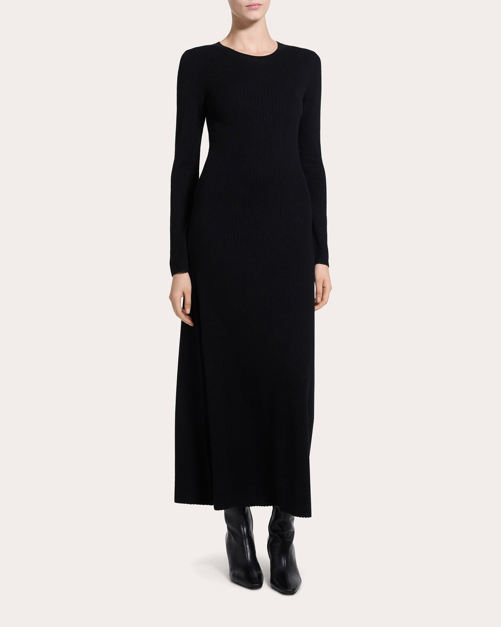 Regal Wool Ribbed Long-Sleeve Dress