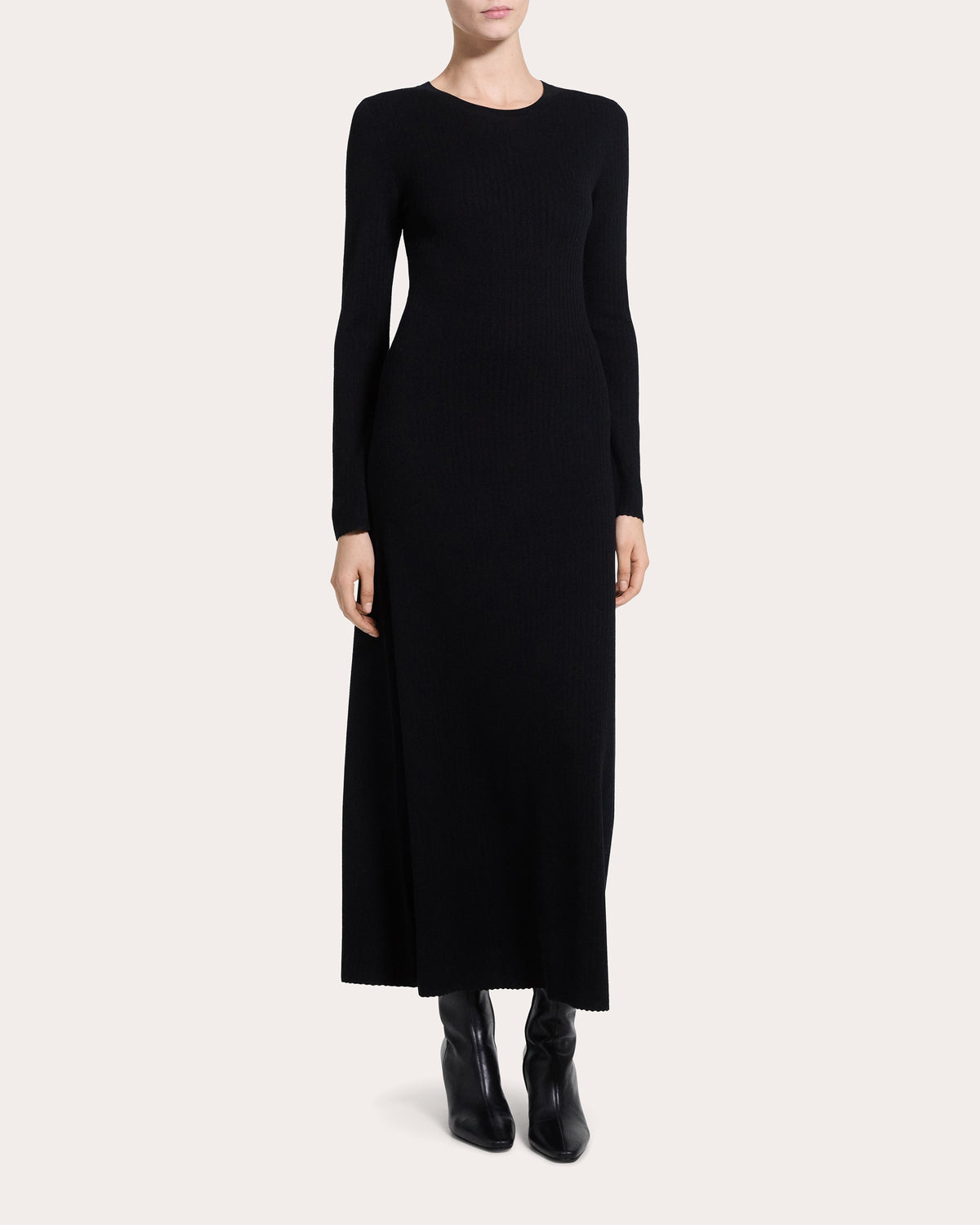 Regal Wool Ribbed Long-Sleeve Dress