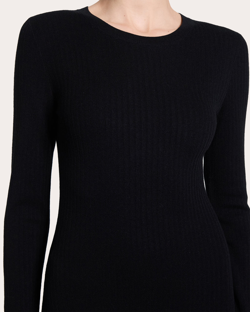 Regal Wool Ribbed Long-Sleeve Dress