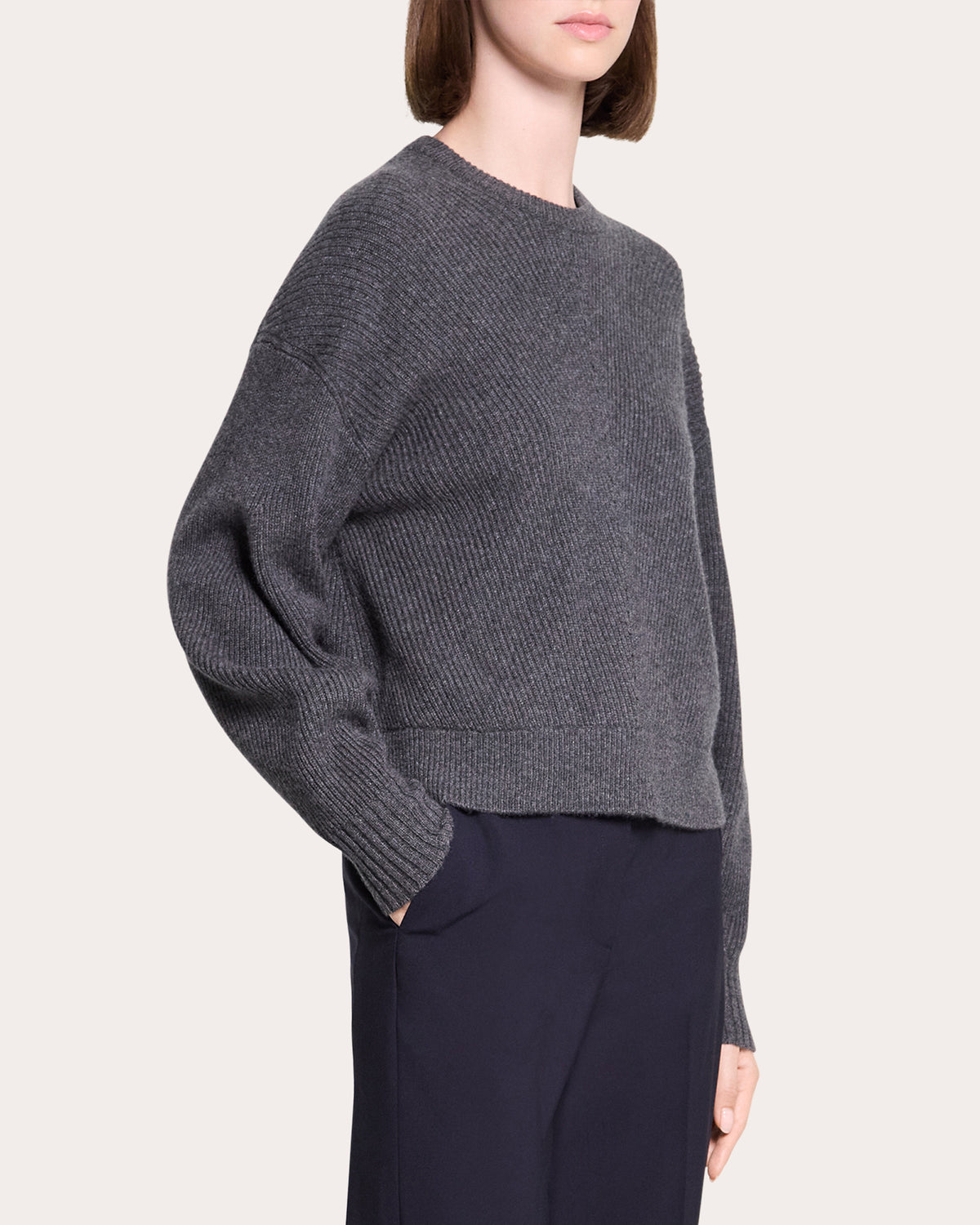 Textural Ribbed Cashmere Pullover