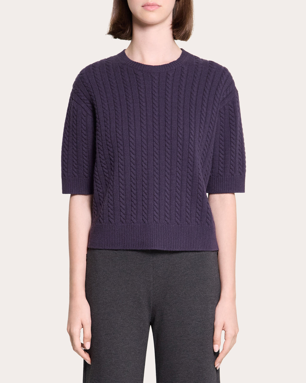 Cashmere Cable Knit Crewneck T-Shirt