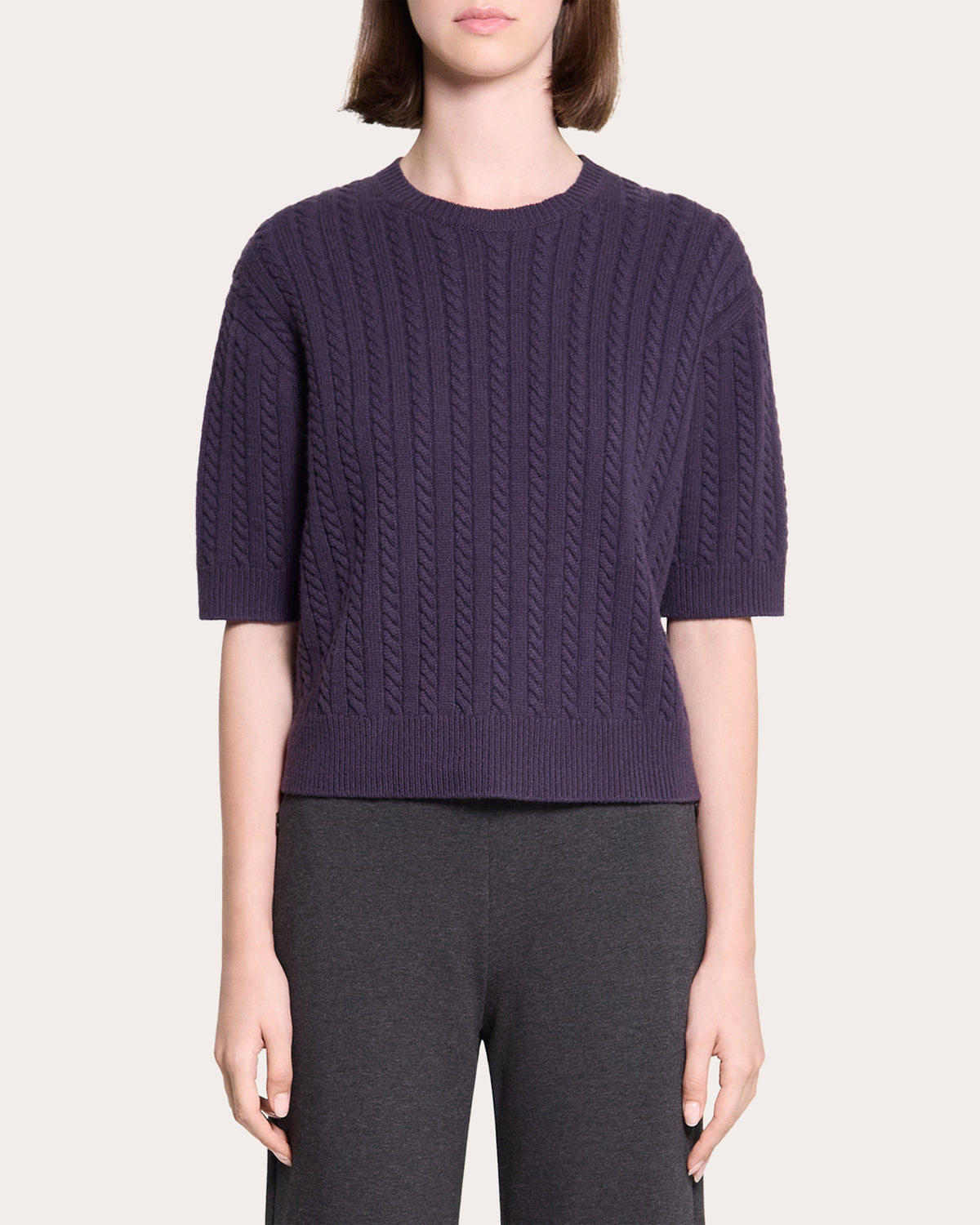 Cashmere Cable Knit Crewneck T-Shirt