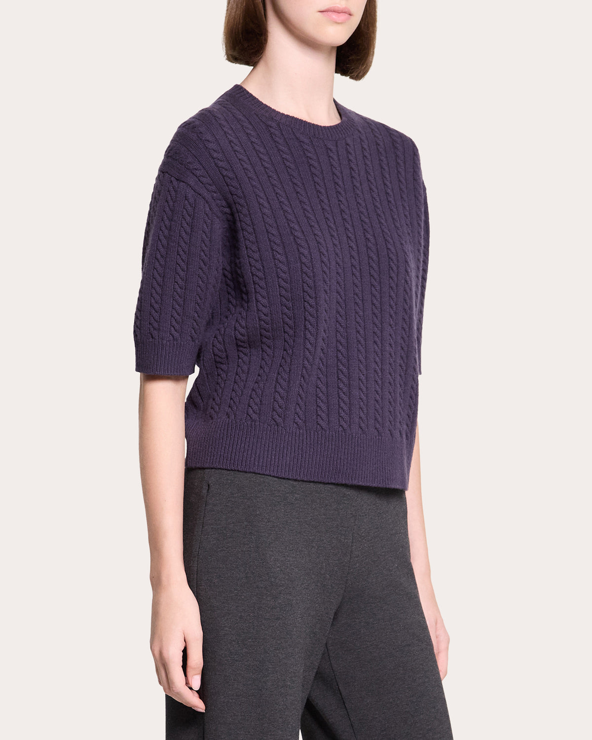 Cashmere Cable Knit Crewneck T-Shirt