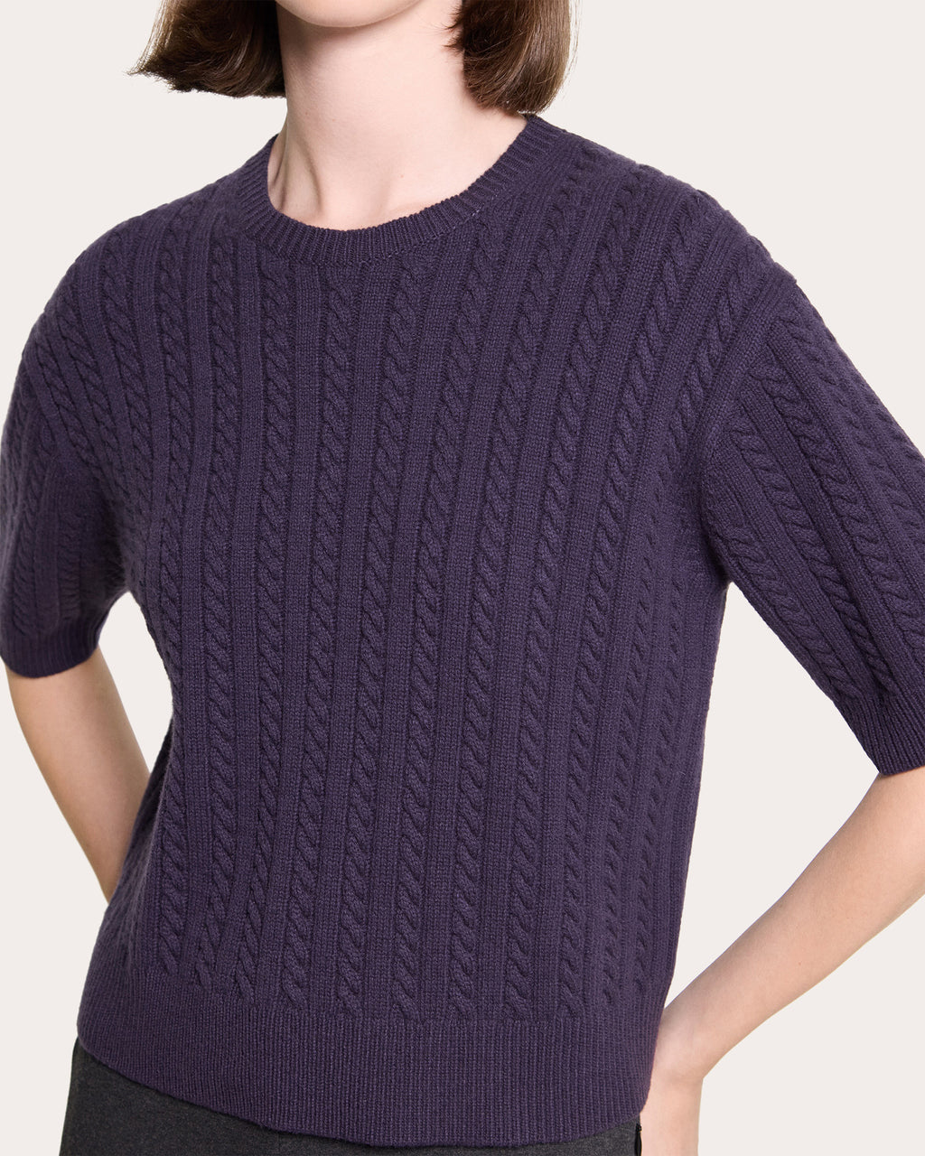 Cashmere Cable Knit Crewneck T-Shirt