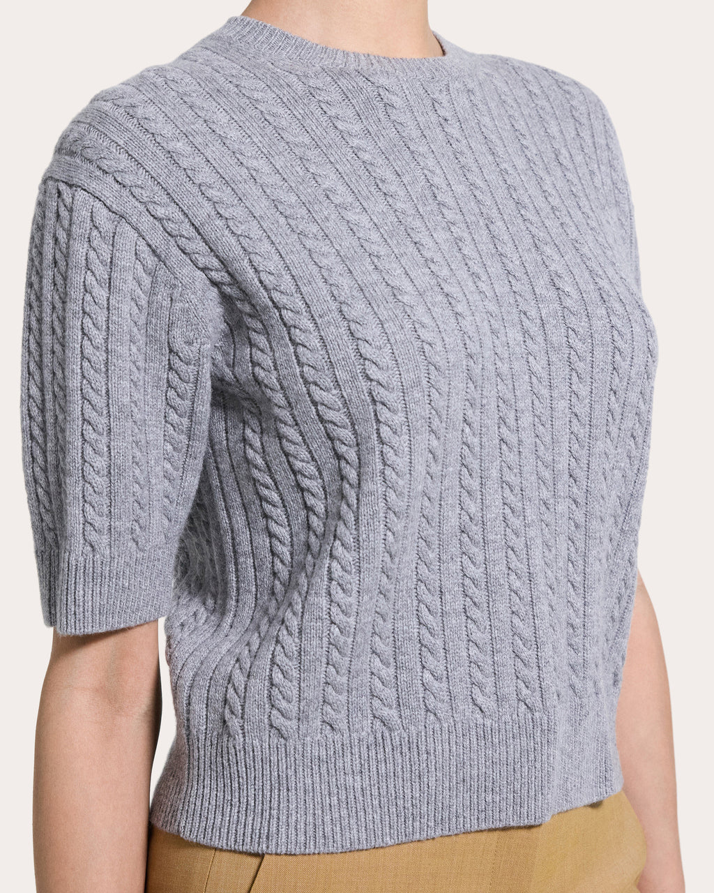 Cashmere Cable Knit Crewneck T-Shirt