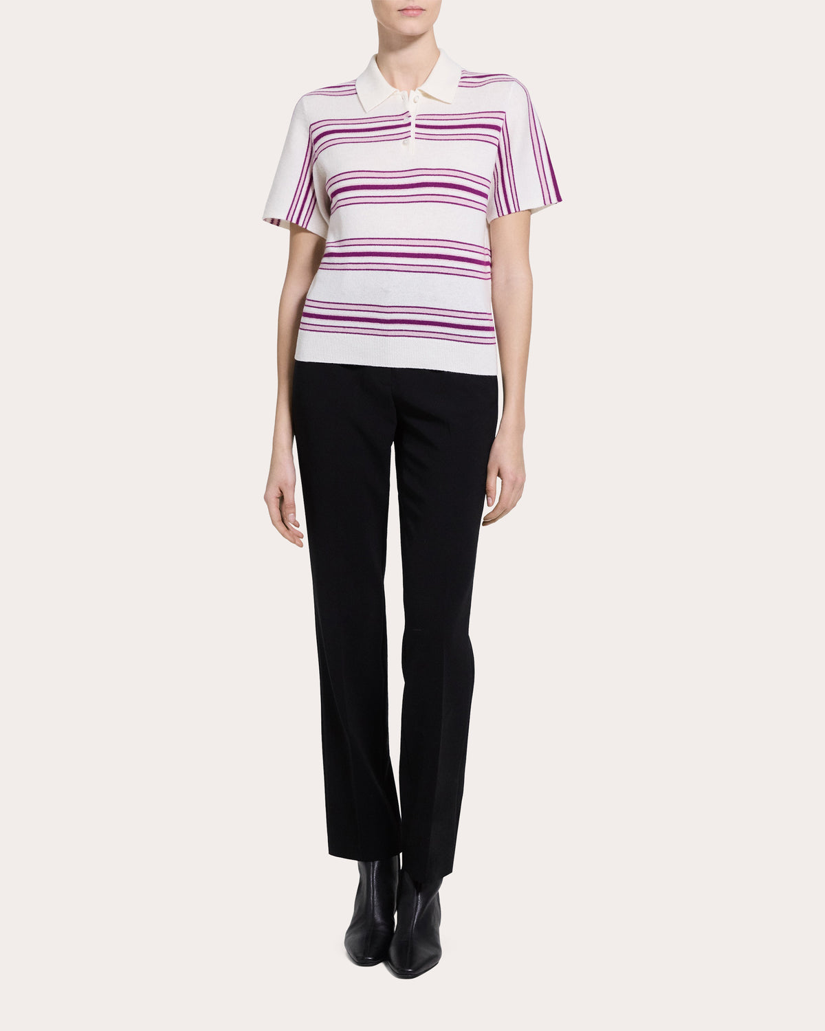 Stripe Cashmere Knit Polo