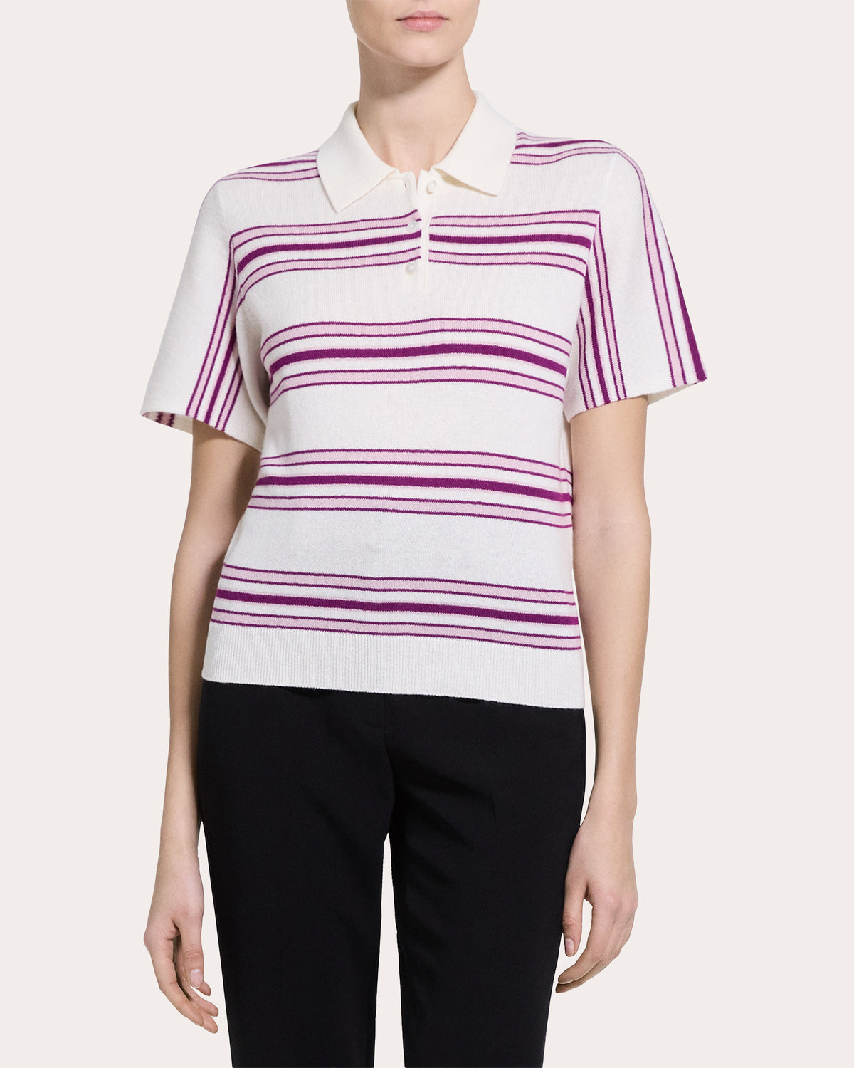 Stripe Cashmere Knit Polo