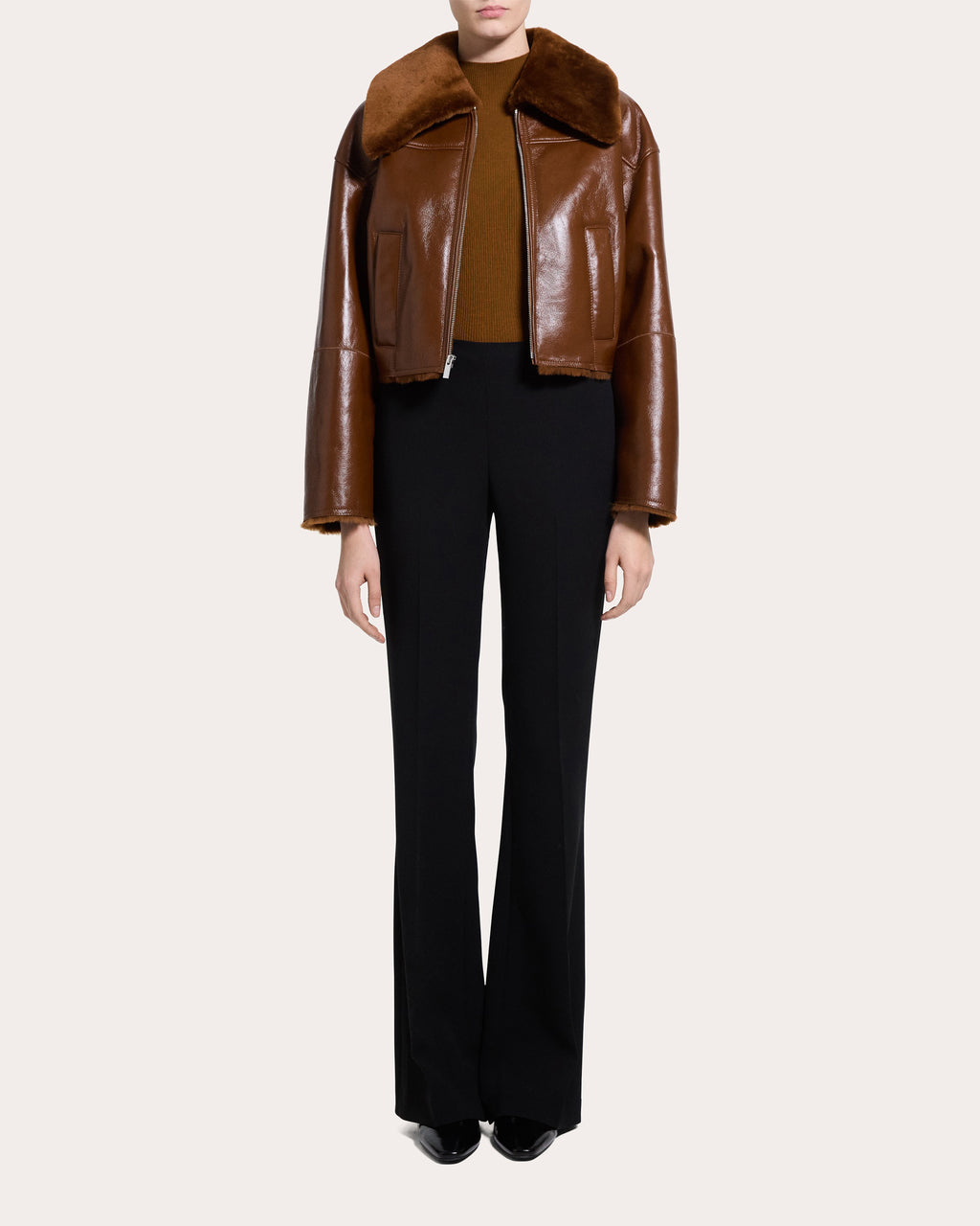 Shearling Leather Cropped Jacket
