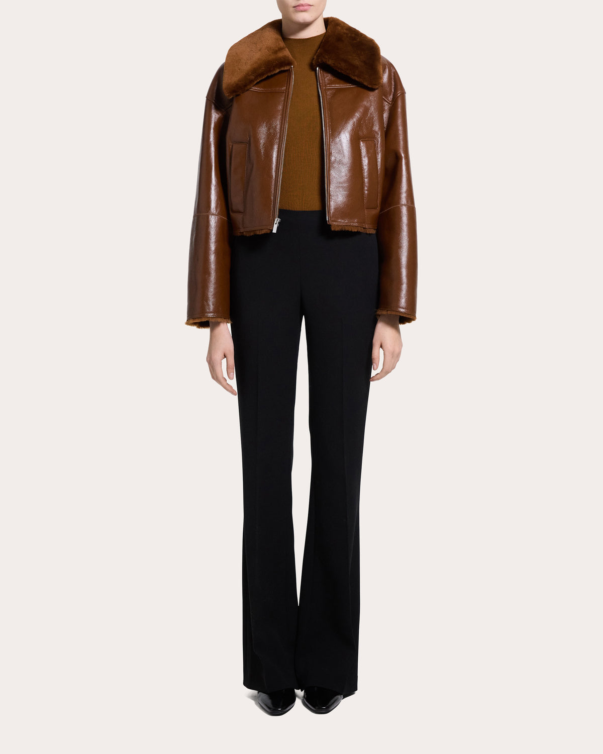 Shearling Leather Cropped Jacket