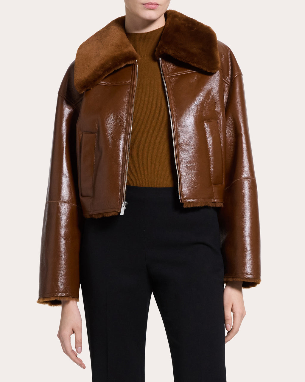 Shearling Leather Cropped Jacket
