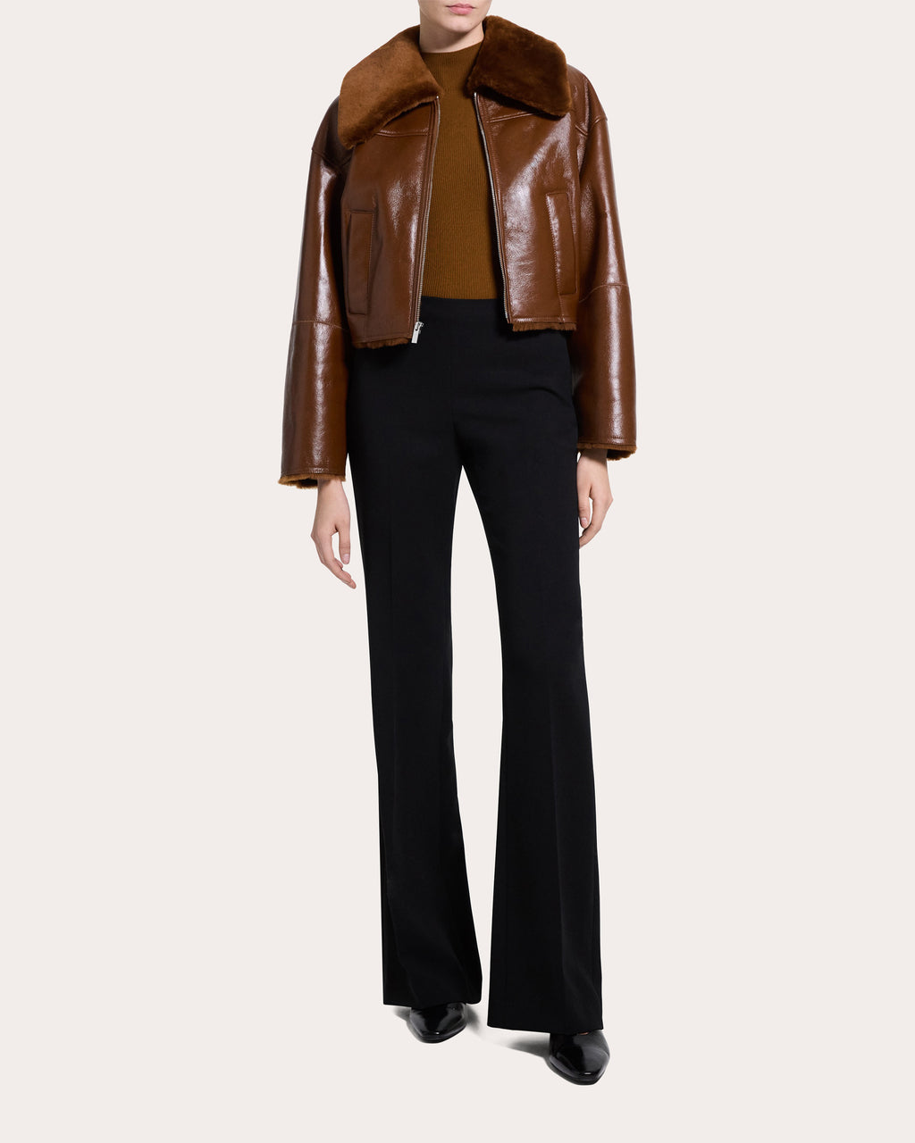 Shearling Leather Cropped Jacket