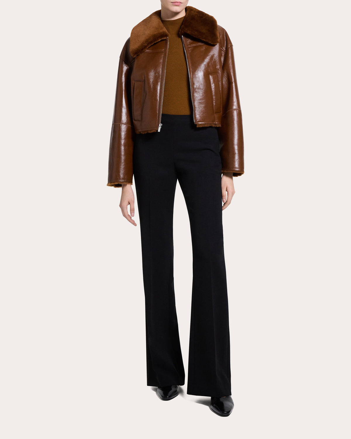 Shearling Leather Cropped Jacket