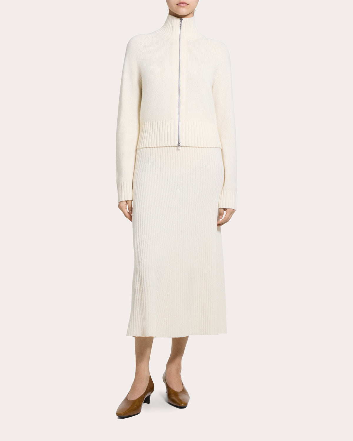 Felted Wool Cashmere Raglan Zip Cardigan