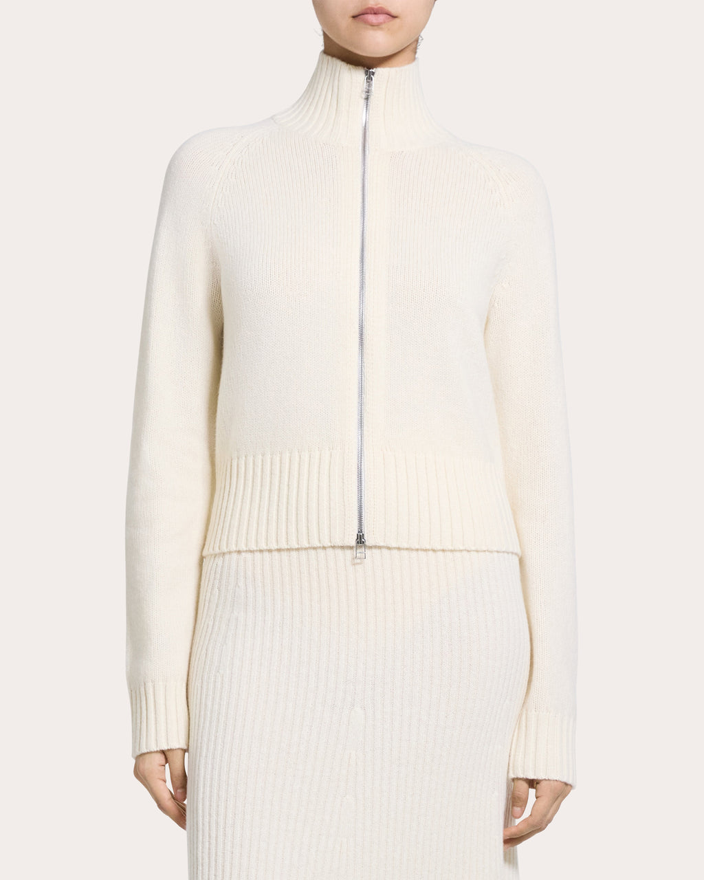 Felted Wool Cashmere Raglan Zip Cardigan