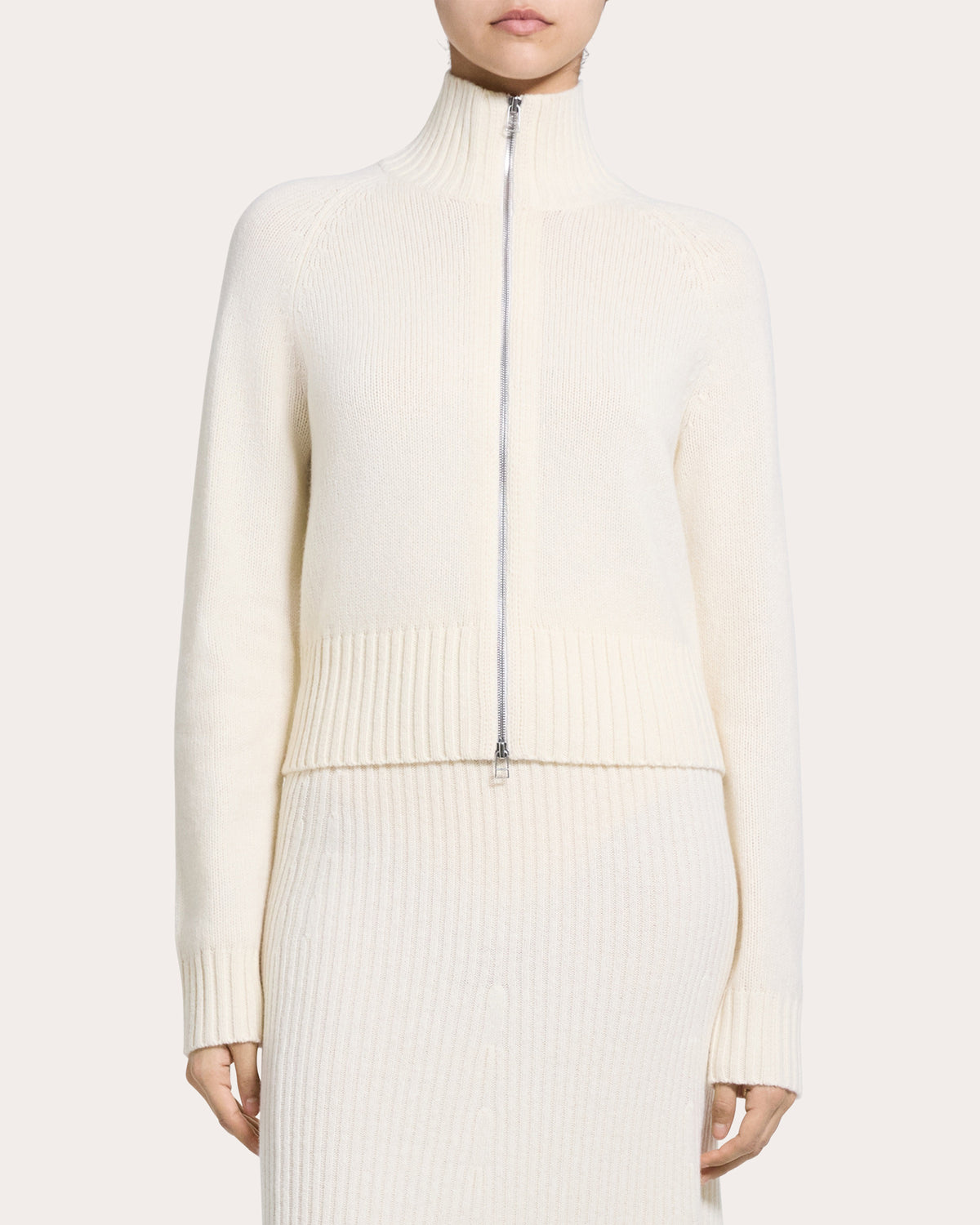 Felted Wool Cashmere Raglan Zip Cardigan
