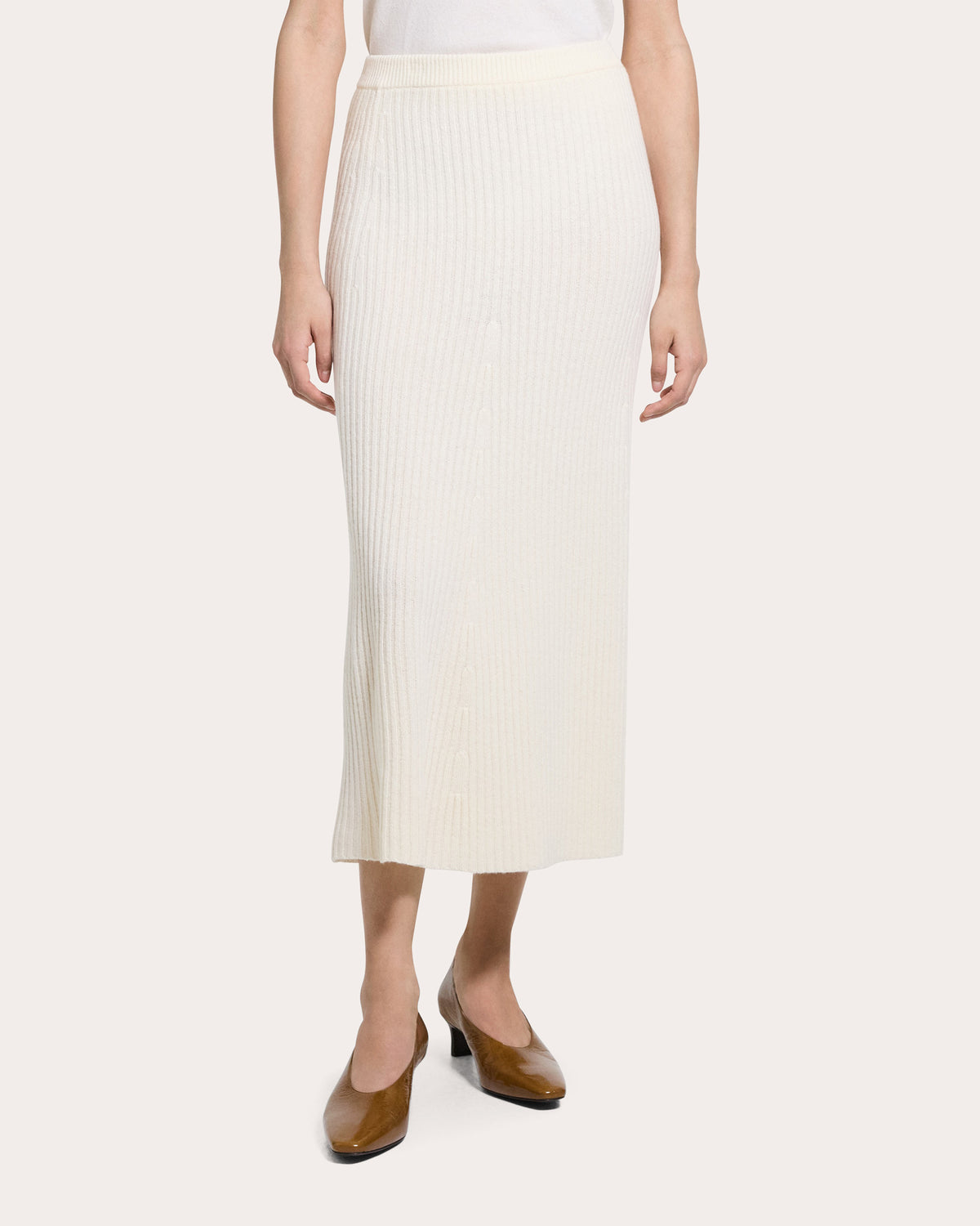 Felted Wool Cashmere Ribbed Midi Skirt