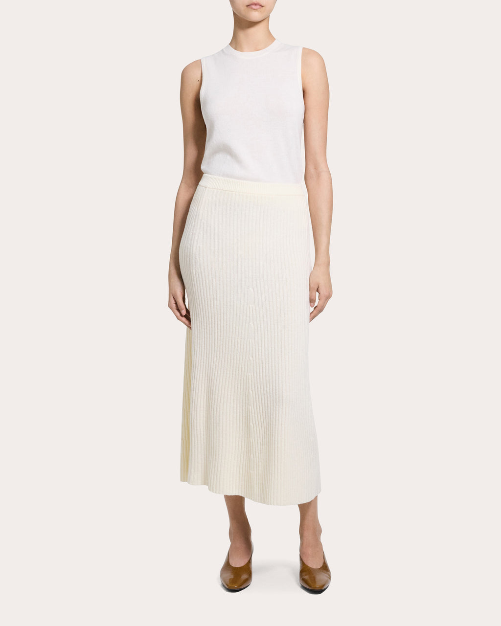 Felted Wool Cashmere Ribbed Midi Skirt