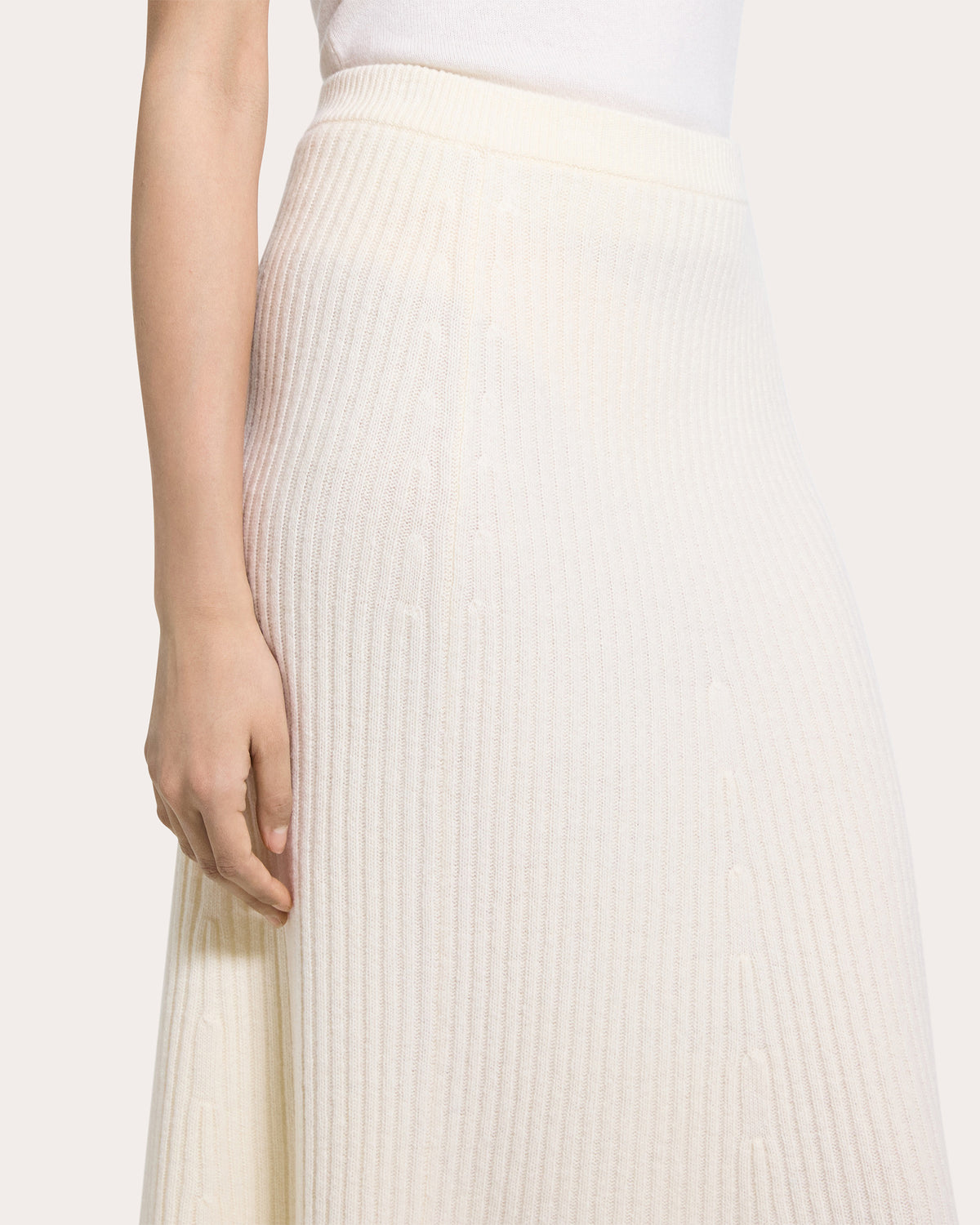 Felted Wool Cashmere Ribbed Midi Skirt