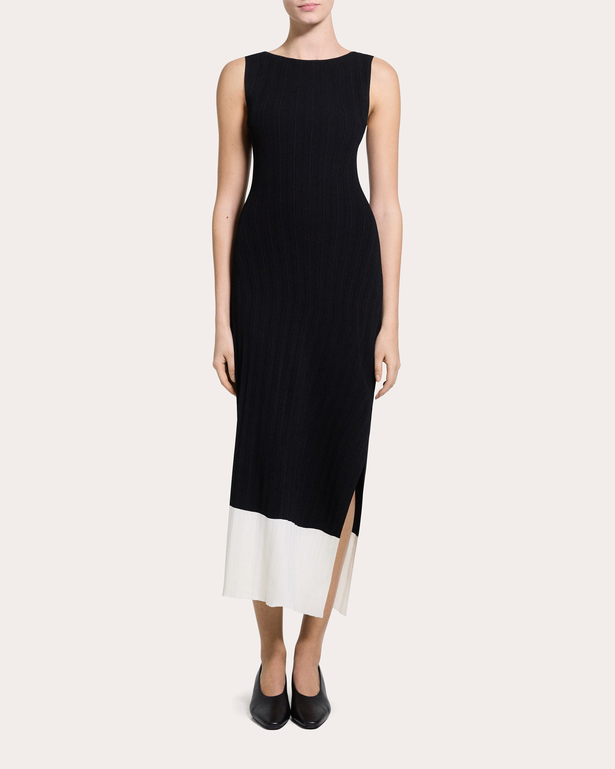 Rib Knit Asymmetric Boatneck Midi Dress
