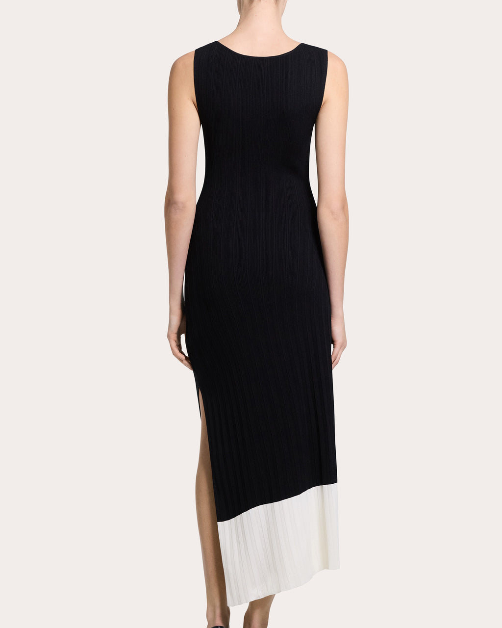 Rib Knit Asymmetric Boatneck Midi Dress