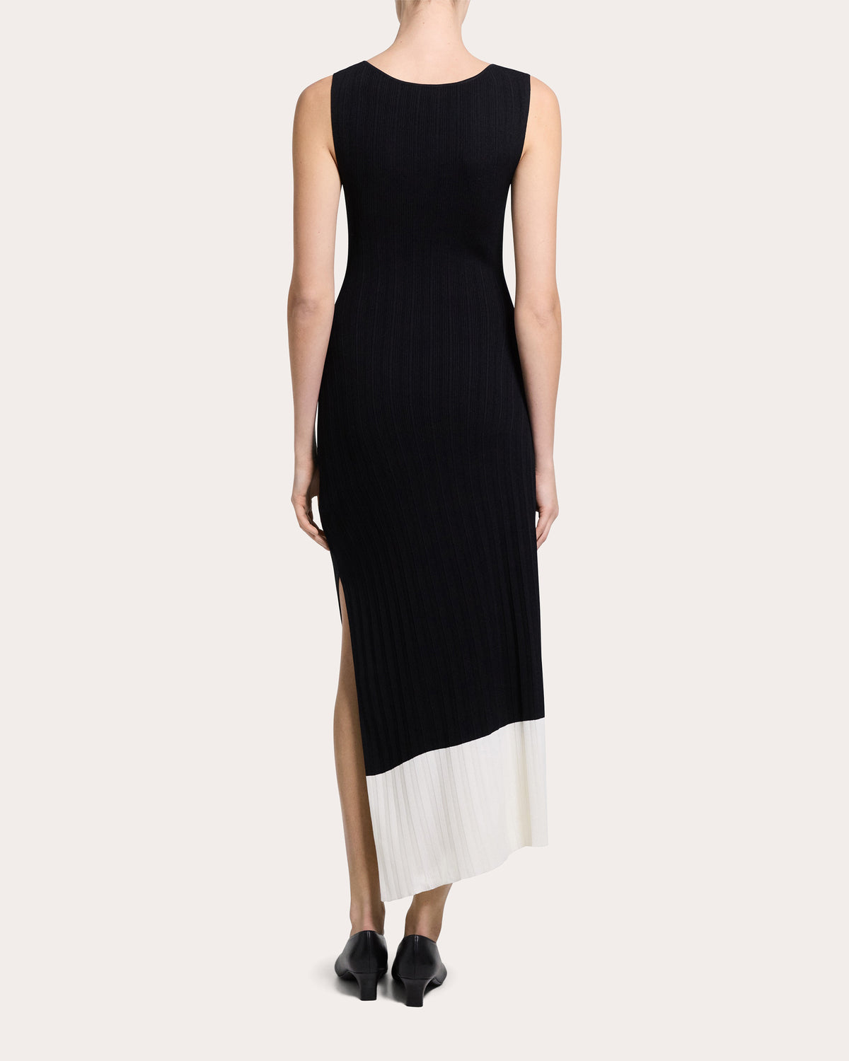 Rib Knit Asymmetric Boatneck Midi Dress