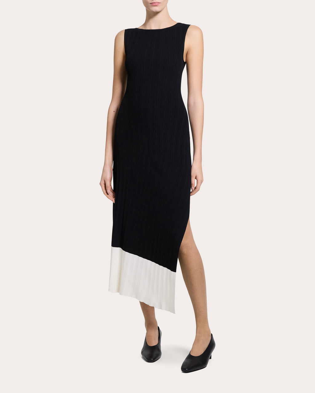 Rib Knit Asymmetric Boatneck Midi Dress