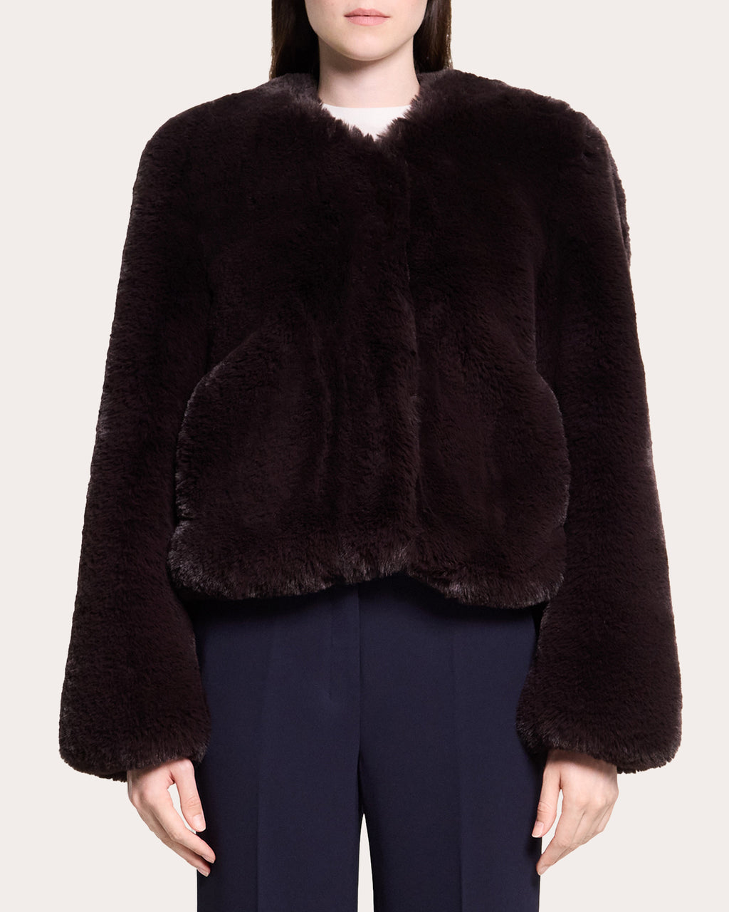 Faux Fur V-Neck Crop Jacket